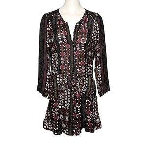 Veronica Beard Size 8 Stella Button Down Dress Silk Mini Fuchsia Black Multi